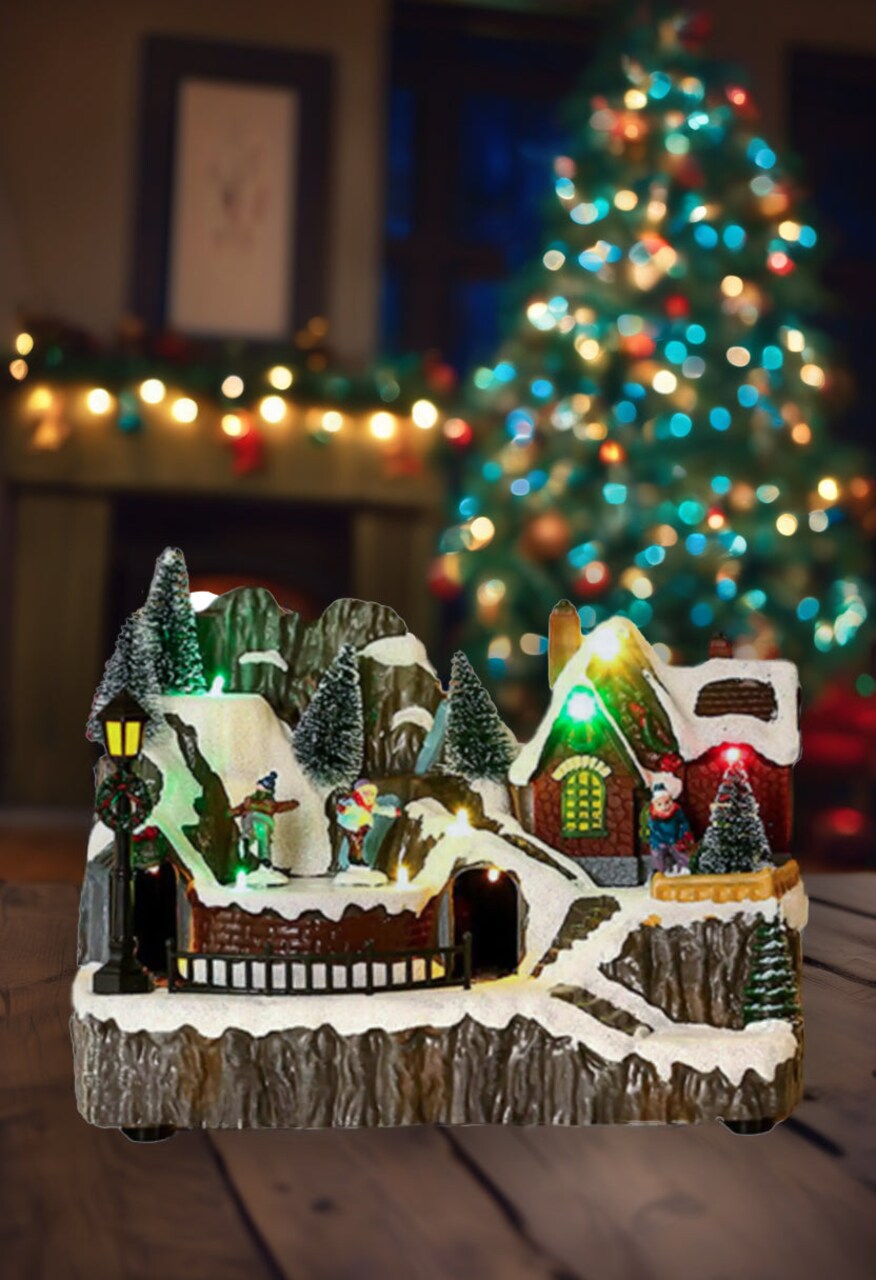 Train Scene with Ice Rink - Christmas Village Collection by Wizardi F07N5-11B